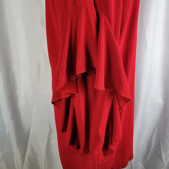 H&M Red Crepe Flounce Sleeve Keyhole Back High Neck Tunic Shift Dress Size 6 - Picture 7 of 16